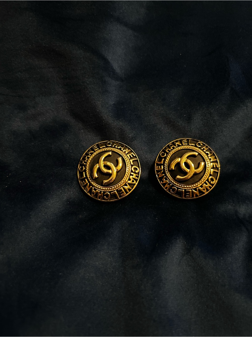 Black and Gold CC Logo Clip-On Button Earrings with Chanel bag